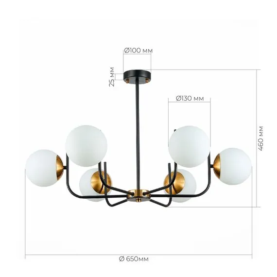 EVOLUCE SLE1098-402-06 Светильник потолочный Черный, Латунь/Белый E27 6*60W, изображение 5