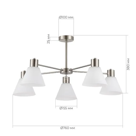 EVOLUCE SLE1561-103-05 Светильник потолочный Никель/Белый E27 5*60W, изображение 4