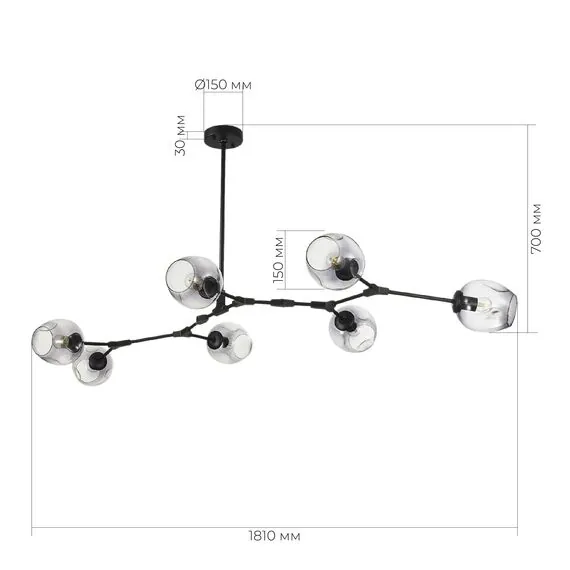EVOLUCE SLE154843-07 Светильник подвесной Черный/Дымчатый E27 7*40W, изображение 2