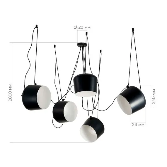 EVOLUCE SLE120643-05 Светильник подвесной Черный/Черный E27 5*40W, изображение 4