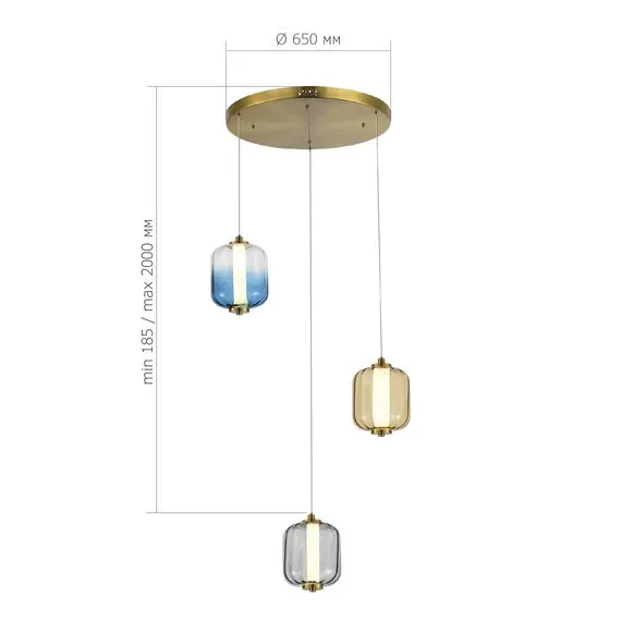 ST LUCE SL1193.303.03 Светильник подвесной ST-Luce Латунь/Янтарный,Дымчатый,Голубой LED 3*11,2W 3000K, изображение 2