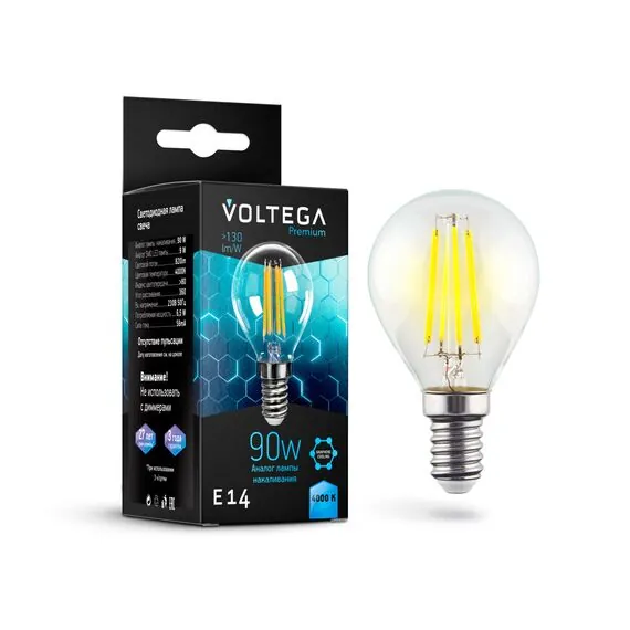 Voltega   7137 Филаментная лампа Voltega Globe E14 9W 4000K Graphene 7137