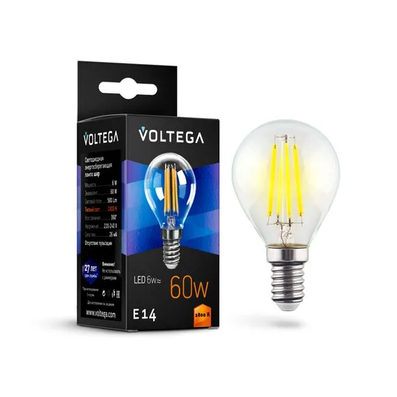 Voltega   7021 Филаментная лампа Voltega Globe E14 6W 2800K 7021, изображение 2