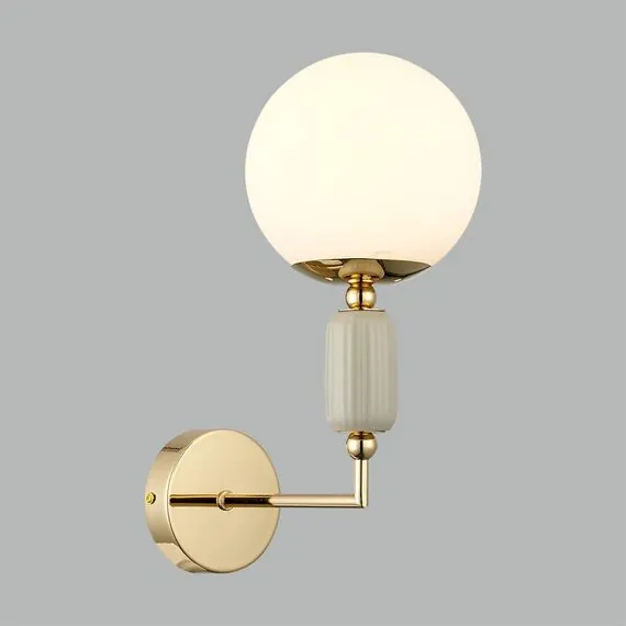 LUMION 6580/1W CLASSI LN25 53 французское золото, серый/белый металл, керамика/стекло Настенный светильник E14 1*40W 220V VIVIEN, изображение 3