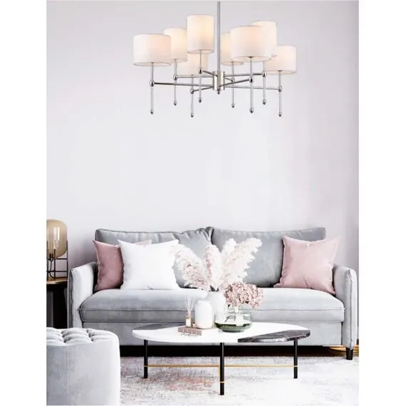 LUMION 6589/8C CLASSI LN25 60 хром/белый, металл/текстиль Люстра потолочная E14 8*40W 220V LATTI, изображение 3