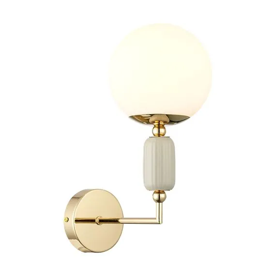 LUMION 6580/1W CLASSI LN25 53 французское золото, серый/белый металл, керамика/стекло Настенный светильник E14 1*40W 220V VIVIEN, изображение 4