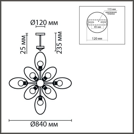 LUMION 8193/8C COUNTY LN25 256 черный/медный, металл Люстра потолочная E27 8*60W 220V VIVANA, изображение 2