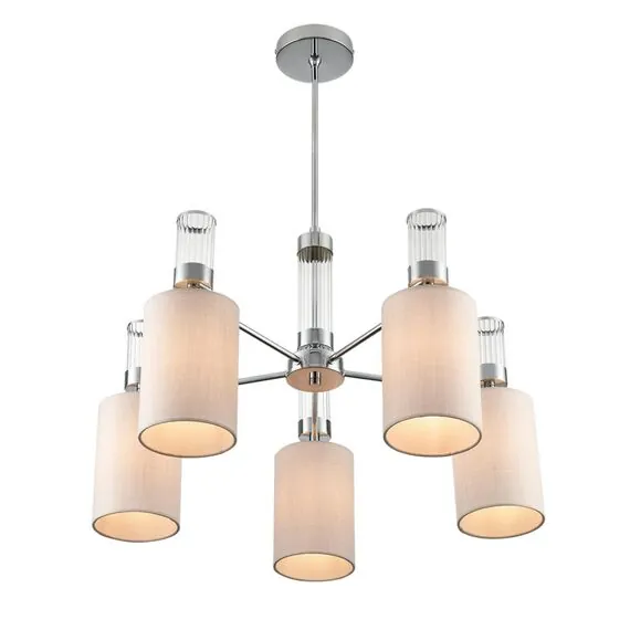 LUMION 6585/5 MODERNI LN25 56 хром/бежевый, металл/текстиль, стекло Люстра подвесная E14 5*40W 220V ARNIKA, изображение 6