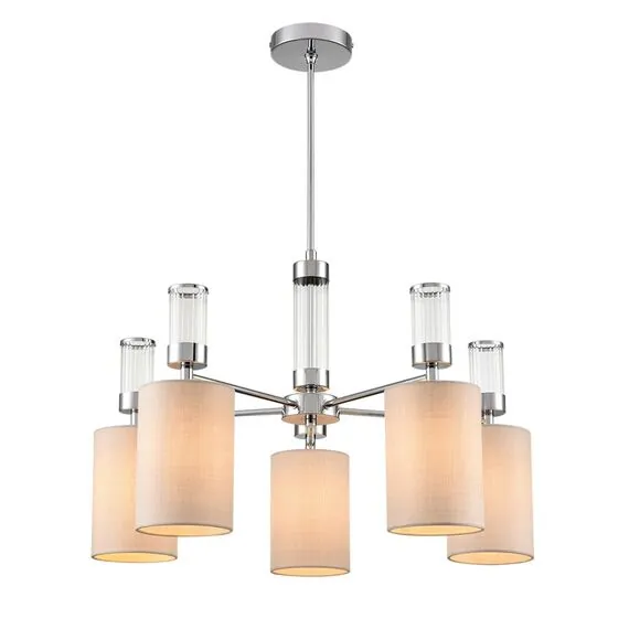 LUMION 6585/5 MODERNI LN25 56 хром/бежевый, металл/текстиль, стекло Люстра подвесная E14 5*40W 220V ARNIKA, изображение 5