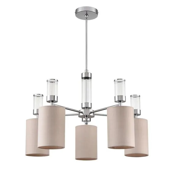 LUMION 6585/5 MODERNI LN25 56 хром/бежевый, металл/текстиль, стекло Люстра подвесная E14 5*40W 220V ARNIKA