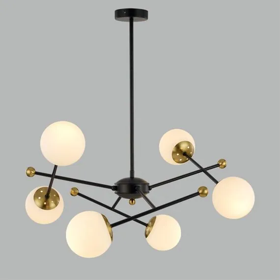 LUMION 6581/6 MODERNI LN25 108 черный, золотой/белый металл  /стекло Люстра потолочная E14 6*40W 220V MELODY, изображение 3