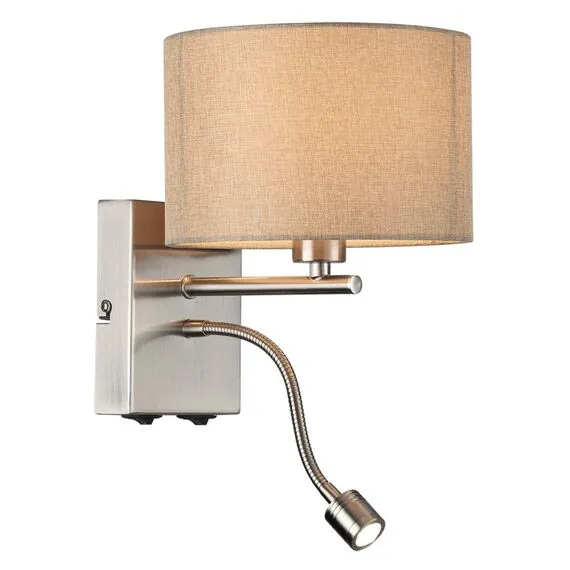 LUMION 8250/2W MODERNI LN25 000  никель/бежевый, металл/текстиль бра Е14 40W+ LED 3W 4000K 220V NIKKI, изображение 7