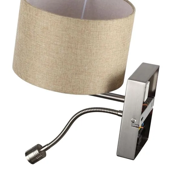 LUMION 8250/2W MODERNI LN25 000  никель/бежевый, металл/текстиль бра Е14 40W+ LED 3W 4000K 220V NIKKI, изображение 3