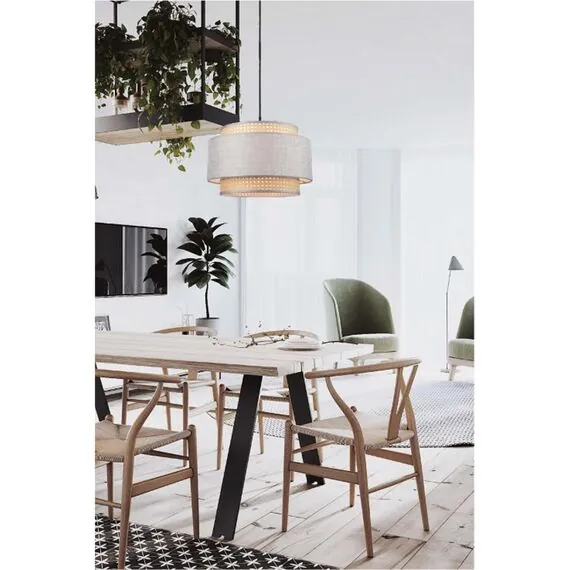 LUMION 8043/1 MODERNI LN25 266 черный/серый/бежевый, металл/текстиль/ротанг Подвесной светильник Е27 1*60W 220V LAUNA, изображение 3