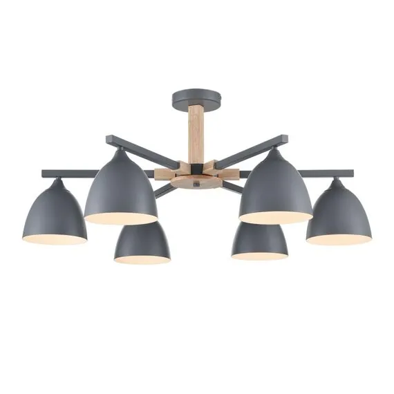 LUMION 8096/6C MODERNI LN25 267 серый/серый металл, дерево/металл Люстра потолочная Е27 6*60W 220V COLANGE, изображение 6