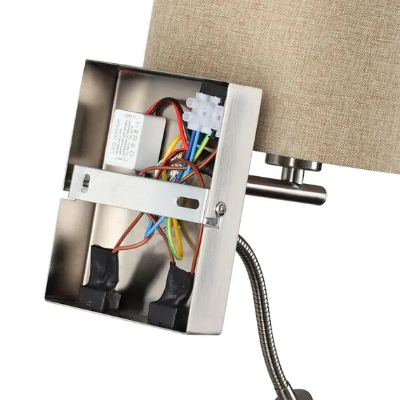 LUMION 8250/2W MODERNI LN25 000  никель/бежевый, металл/текстиль бра Е14 40W+ LED 3W 4000K 220V NIKKI, изображение 8