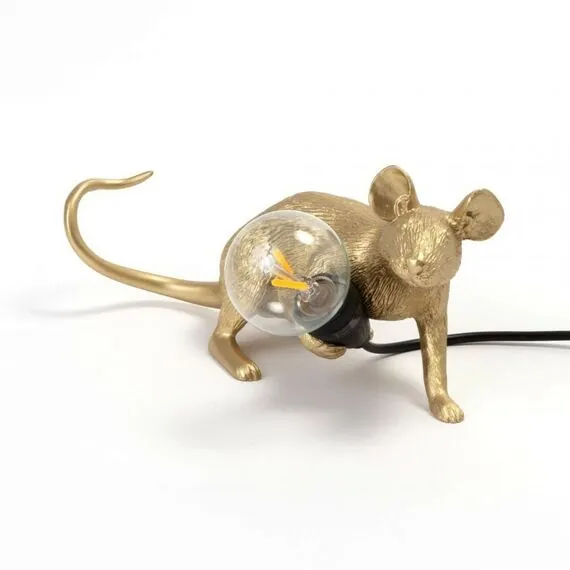 Seletti 00133966; 15232 Настольная лампа Mouse Lamp Lyie Down Gold USB