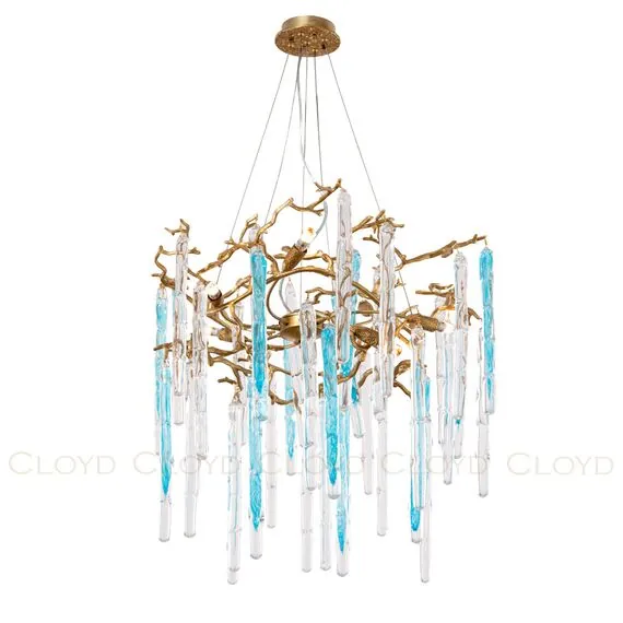 Cloyd 10404 Люстра PANGEA C8 диаметр - 63 см, латунь голубое стекло