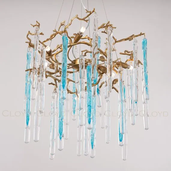 Cloyd 10404 Люстра PANGEA C8 диаметр - 63 см, латунь голубое стекло, изображение 4