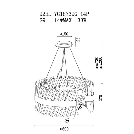 Garda Decor 92EL-YG18739G-14P Люстра Cloud латунь D.60*H.27см, изображение 4