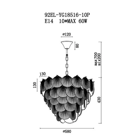 Garda Decor 92EL-YG18516-10P Люстра латунь D.58*H.43см, изображение 3