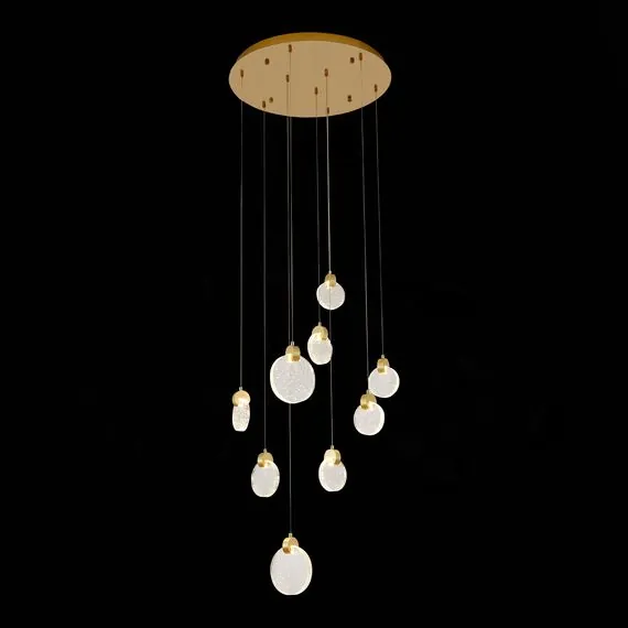 ST LUCE SL6104.203.09 Светильник подвесной ST-Luce Золотистый/Прозрачный,С пузырьками воздуха LED 9*3W 3000K, изображение 5