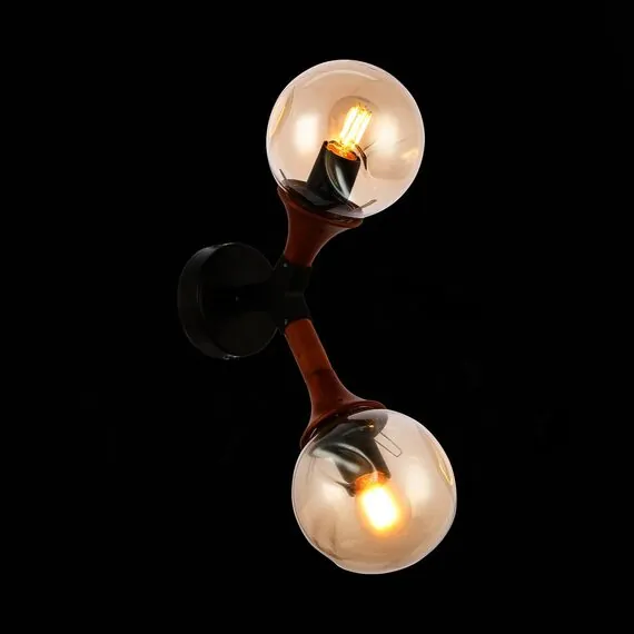 EVOLUCE SLE109401-01 Светильник настенный Черный, Темное дерево/Прозрачный, Янтарный E27 2*60W, изображение 4