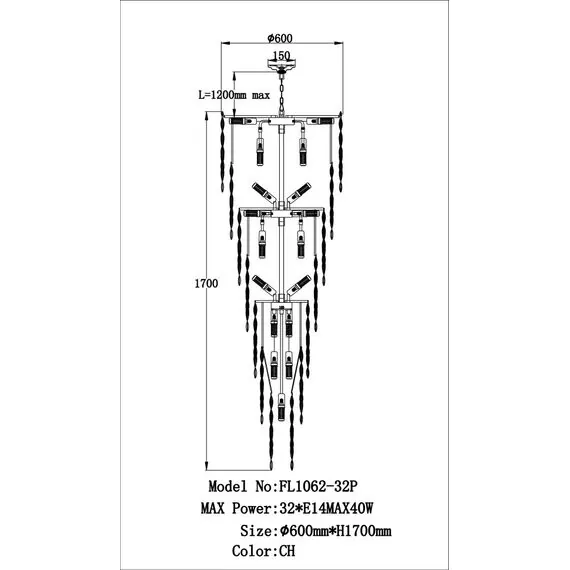 Fluorite FL1062-32P Люстра подвесная The Empress Chrome, изображение 5