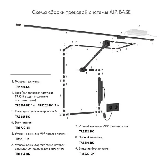 Denkirs TR5211-BK Угловой соединитель 90° потолок-потолок, для трека Air, серия Base, черный, пластик, изображение 4