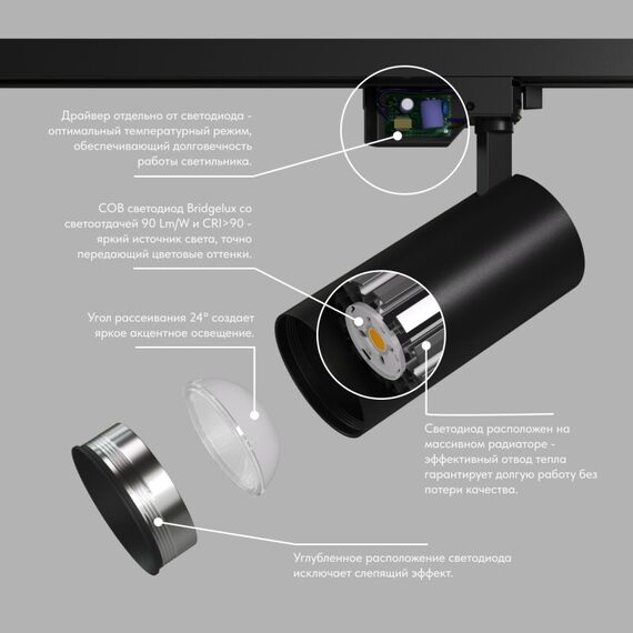 Denkirs DK6454-BK Трековый светильник SOLID KOPER, 145мм, d70, 220V, LED 4000K, 24W, IP20, черный, алюминий, изображение 4
