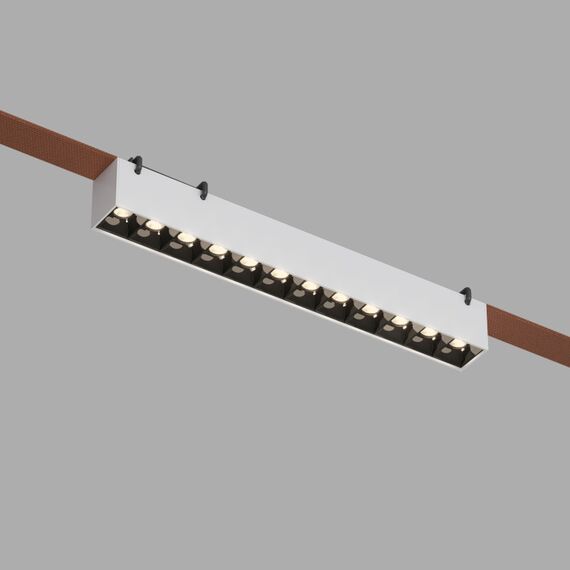 Denkirs DK5571-WB Cветильник для трека-ремня Belty, серия Grill, со светодиодом, L323*W40*H45мм, 48V DC, 12W, RA90, 24°, 3000K, IP20, белый с черным, алюминий