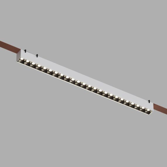 Denkirs DK5572-WB Cветильник для трека-ремня Belty, серия Grill, со светодиодом, L642*W40*H45мм, 48V DC, 24W, RA90, 24°, 4000K, IP20, белый с черным, алюминий