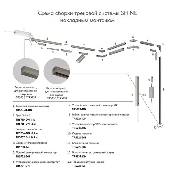 Denkirs TR5739-DN Внешний блок питания для трека SHINE BASE, 150W, 48V DC, IP20, темный никель, алюминий, изображение 4