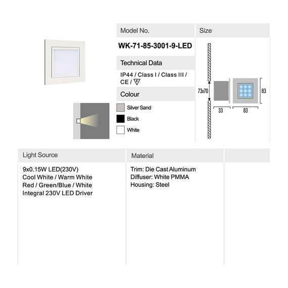 Delight Collection 71-85-3001-H-9 cool white silver Встраиваемый светильник, изображение 3