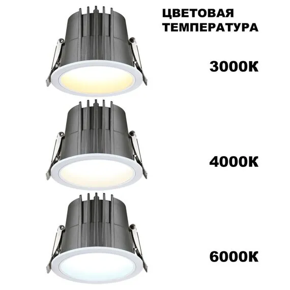 NOVOTECH 359424 SPOT NT24 000 белый Светильник встраиваемый с переключателем цв. температуры IP65 LED 10W 170-265V 3000К\4000К\6000К LANG, изображение 4