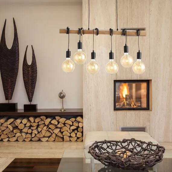 EVOLUCE SL1142.403.06 Светильник подвесной Черный, Светлое дерево E27 6*60W, изображение 6