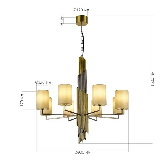 ST LUCE SL1638.303.08 Светильник подвесной ST-Luce Латунь/Серый E14 8*42W, изображение 4